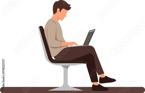 Illustration of a Person Working on Laptop While Sitting in a Chair, Enhancing Productivity and Focus