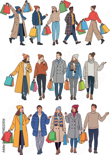 Happy shoppers carrying shopping bags on a festive spree