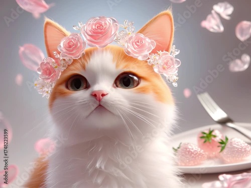 Kitten wearing a glass crown　ガラスの花冠を被った子猫