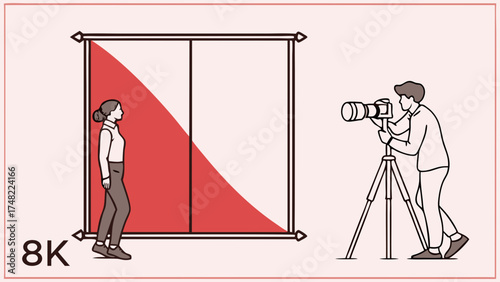 A photographer taking a photo of a model with a backdrop.