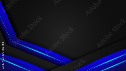 Futuristic blue and black abstract background with glowing geometric lines and modern technology style