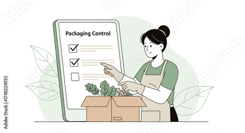 Illustration depicting quality control process for organic products packaging checklist