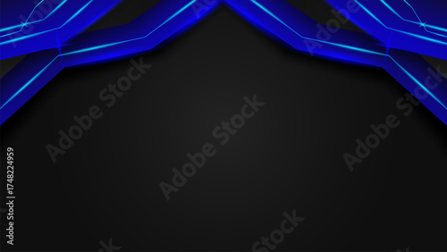 Futuristic blue and black abstract background with glowing geometric lines and modern technology style