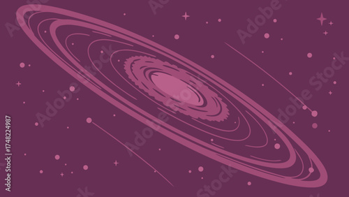 Abstract Galaxy Illustration with Planets and Stars.