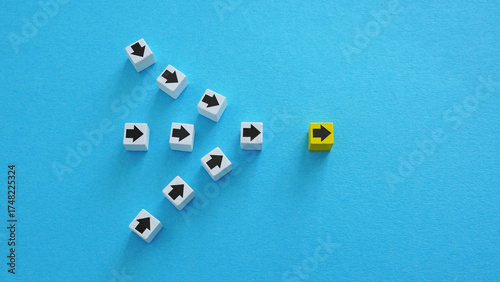 Arrows following leader. Leadership and strategic direction.