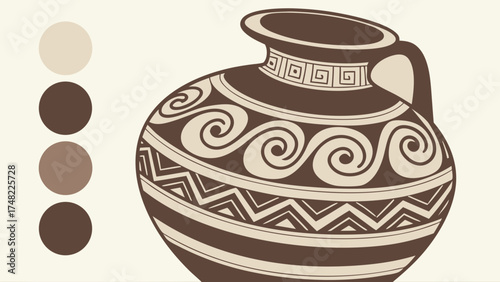 Ancient Pottery Design With Decorative Ornaments and Color Palette.