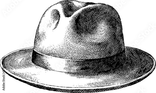 Classic fedora hat engraving style black and white