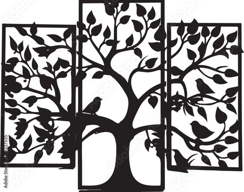 Elegant Tree with Birds Silhouette Collection
