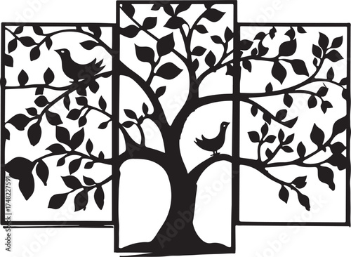 Elegant Tree with Birds Silhouette Collection