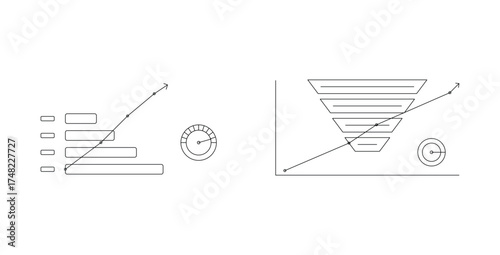 Conversion Rate Chart (2 Variation Outline) Unique Vector – Marketing Funnel, Performance Metrics, and Sales Optimization Illustration
