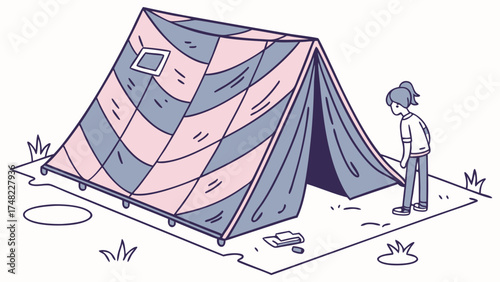 Camping Adventure Cartoon Illustration of a Tent and Figure.