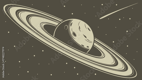 Celestial Body with Rings and Comet.
