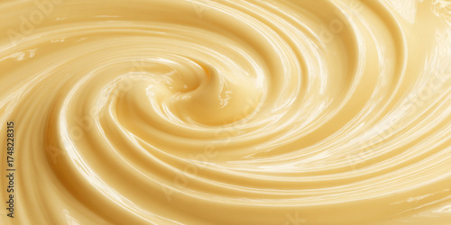Abstract glossy swirl of vanilla cream, close-up dessert texture background - AI generated