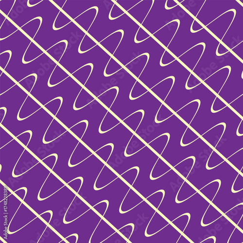 Gingham ,Scott begie and purple seamless diagonal wave pattern. Texture for dress, paper,clothes,tablecloth.,net, grid.Copy space for your text and your business.Vector illustration..