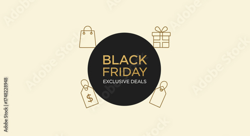 Minimalist Line Art Black Friday Sale Advertising Promotion Banner Layout