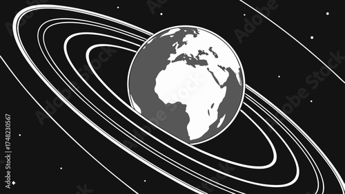 Earth in space with planetary rings illustration.
