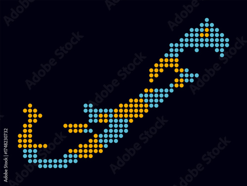 Bermuda dotted map. Digital style map of the country on dark background. Bermuda shape with circle dots. Colored dots style. Large size circles. Plain vector illustration.