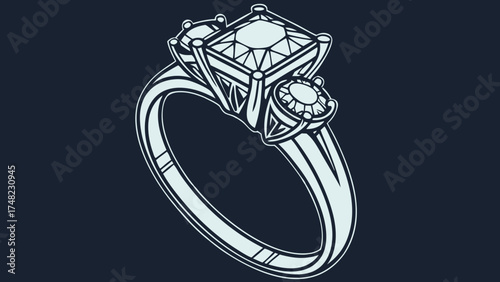 Engagement ring illustration diamond jewelry isolated on dark background elegant design.