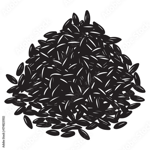 Illustration of a pile of rice isolated on white background, showcasing the grains texture and abundance, ideal for representing agriculture, food, and staple diets in various cultures