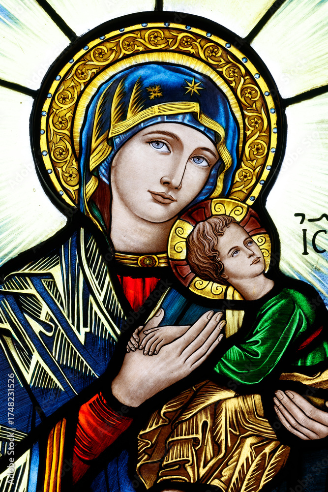 Obraz premium St Anthony of Padua Church. Stained glass. Lady of the Perpetual Help is a Roman Catholic title of the Blessed Virgin associated with the 15 th century Bizantine icon. Vung Tau. Vietnam.