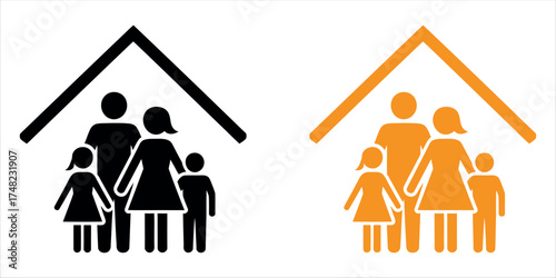 Family at House icon vector illustration. Symbolizing home, shelter, real estate, and parental insurance or support.
