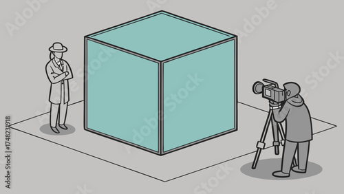 Filming a concept video production with a neutral background.