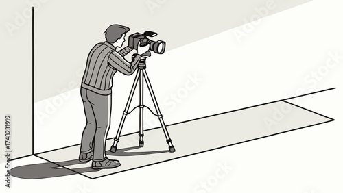 Filming Scene A Person with a Camera on a Tripod.