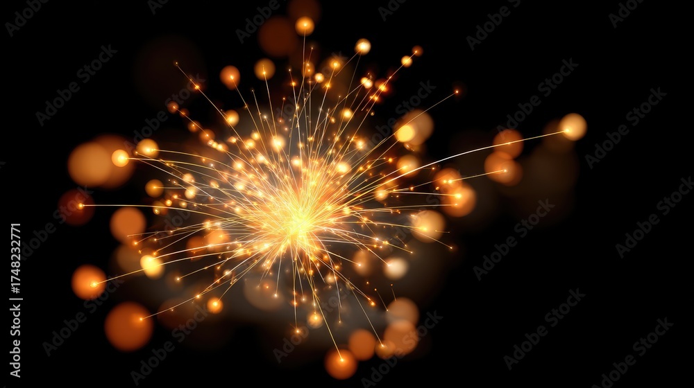 Obraz premium Bright and Vibrant Sparkling Explosion with Glowing Lights and Radiant Particles on a Black Background