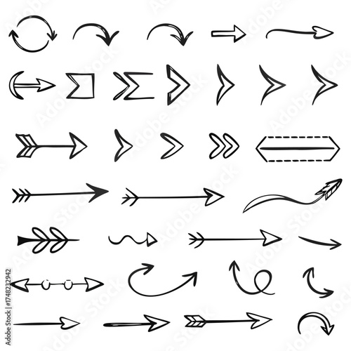 Hand-Drawn Retro Arrows and Shapes Set