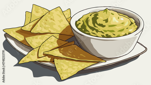Guacamole and Chips Illustration.