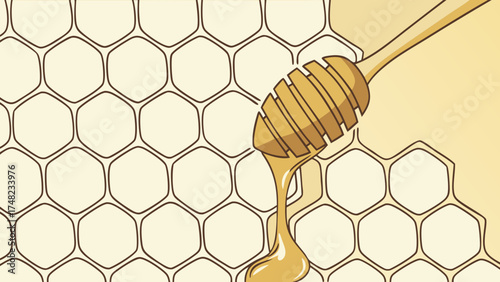 Honey Dipper and Honeycomb Illustration.