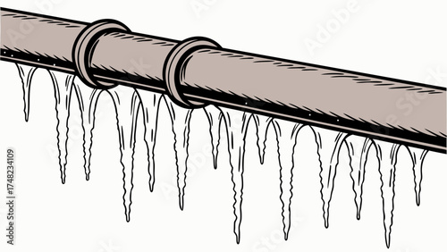 Icicles Hanging from Pipe Winter Scene.