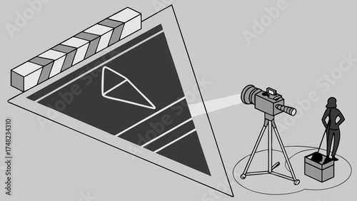 Illustration of a Film Production Scene with Camera and Clapperboard.