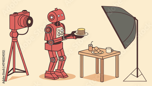 Robot Serving Food Illustration.