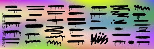 Vector illustration features a vibrant graffiti collection with black spray-paint strokes on a colorful gradient background (pink, blue, yellow), reflecting an urban street art theme.
