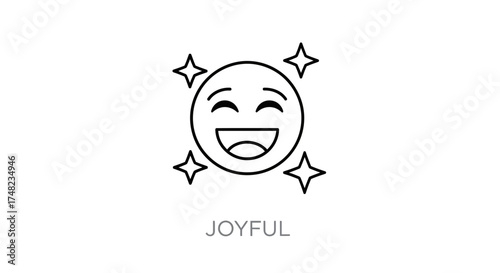 Happy Smiling Face Emoji with Sparkles | Joyful Expression Line Art Icon