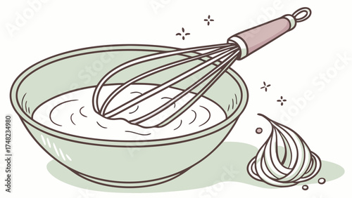 Illustration of a Whisk and Bowl with Creamy Substance Cooking and Baking Concept.