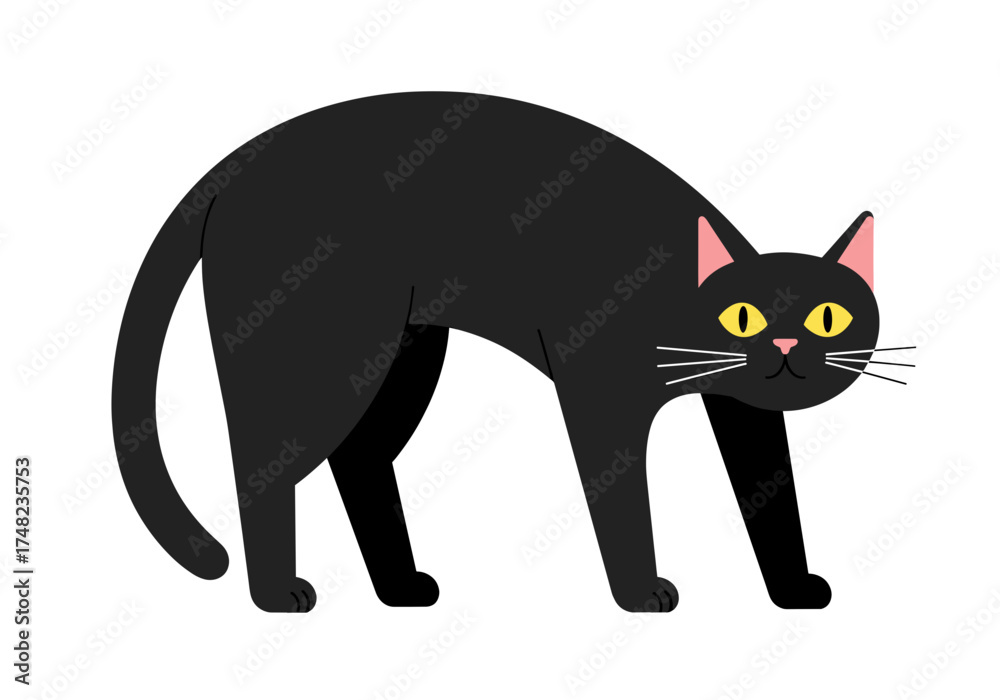 Obraz premium Black cat with yellow eyes walking in a playful pose for Halloween
