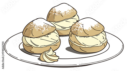 Illustration of Cream Puffs with Powdered Sugar Dessert Image.