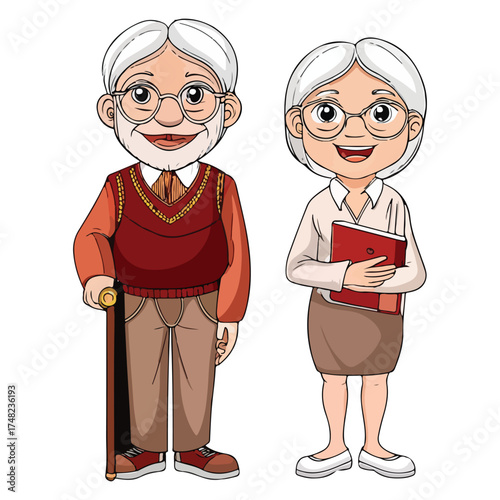 Happy Grandparents and Family Illustration Vector