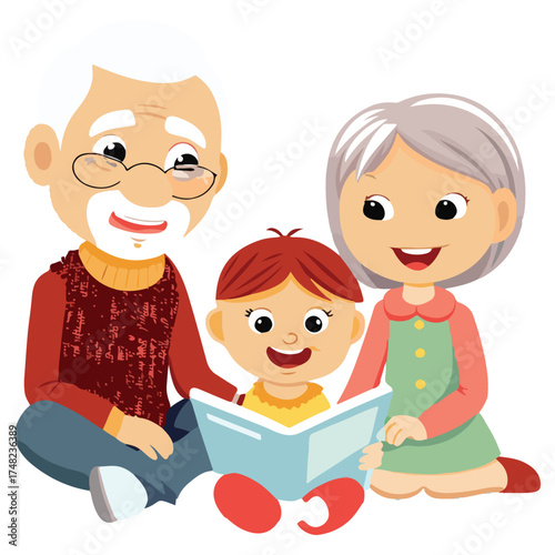 Happy Grandparents and Family Illustration Vector