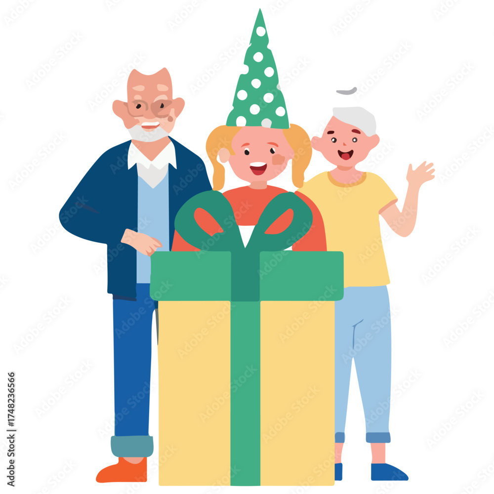 Obraz premium Happy Grandparents and Family Illustration Vector