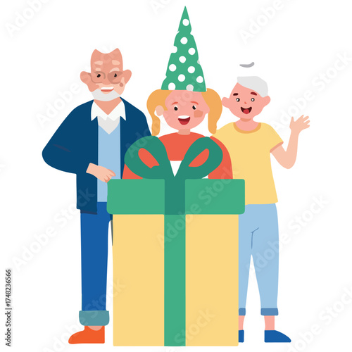 Happy Grandparents and Family Illustration Vector