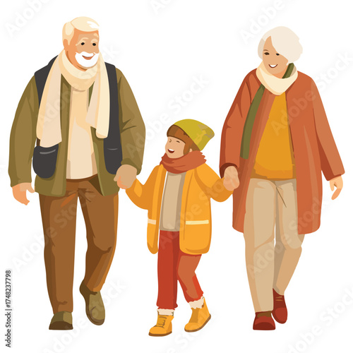 Happy Grandparents and Family Illustration Vector