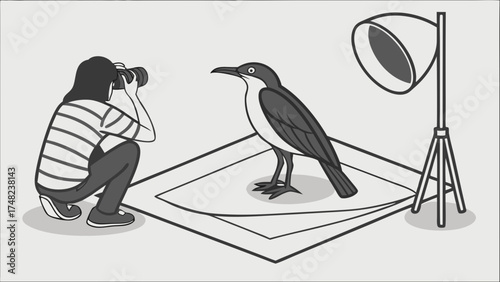 Photographer Photographing a Bird Studio Photography Illustration.