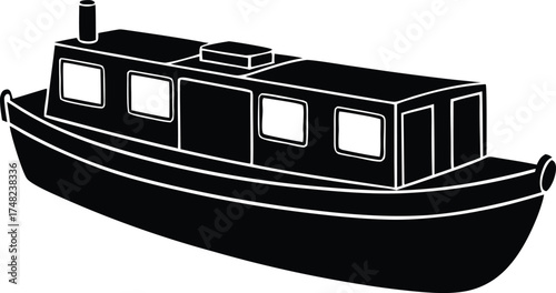  narrowboat vector, canal vessel icon  