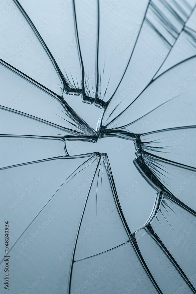 Fototapeta premium Macro Close-Up of Cracked Glass Surface with Sharp Fracture Lines
