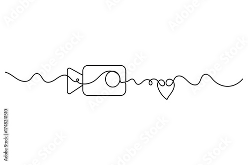 Video camera continuous one line drawing in minimalist outline style illustration.