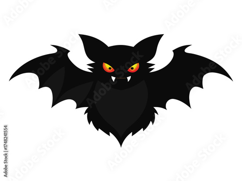 Vector art of a scary black bat with red eyes illustration