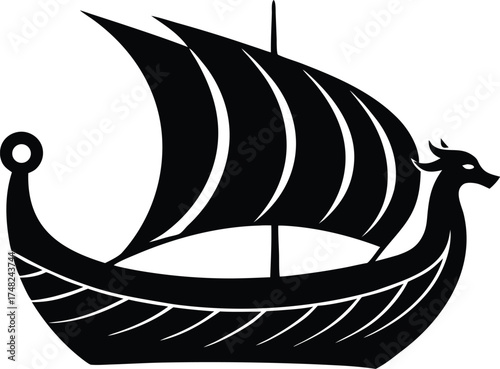  viking ship design, dragon sail silhouette